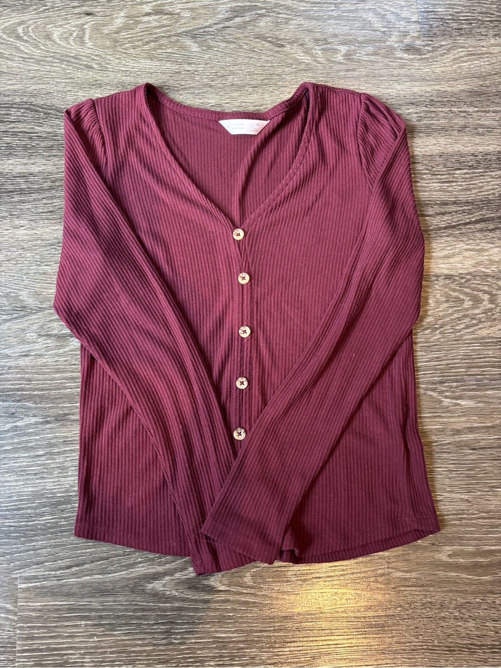 LC Lauren Conrad Ribbed Button-Front Top in Burgundy